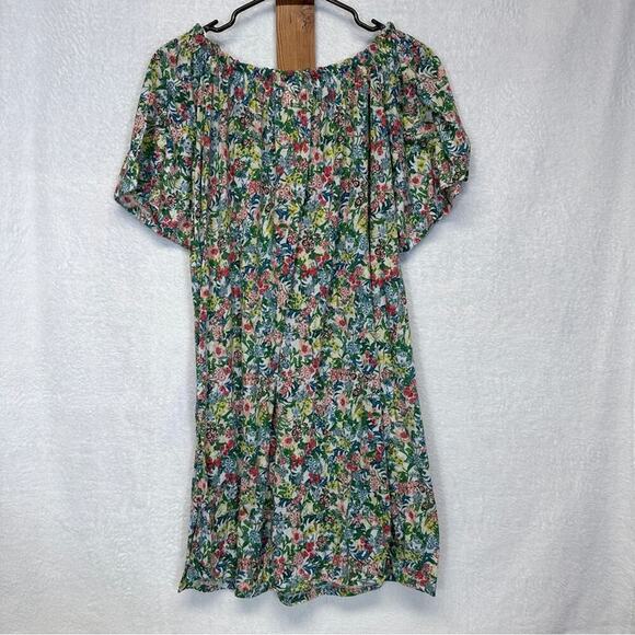 H&M Green Floral Print Short Sleeve Off the Shoulder Dress Size XS - Picture 4 of 8